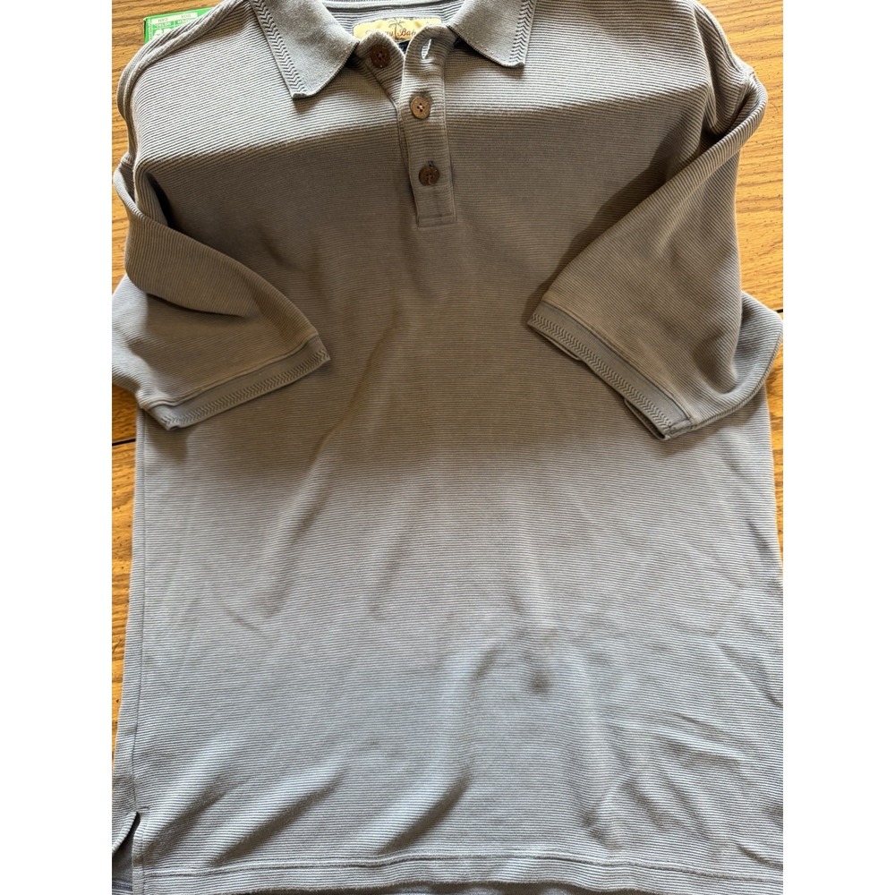 Tommy Bahama Ribbed Polo Dusty Blue Wood Buttons Mens M (B)